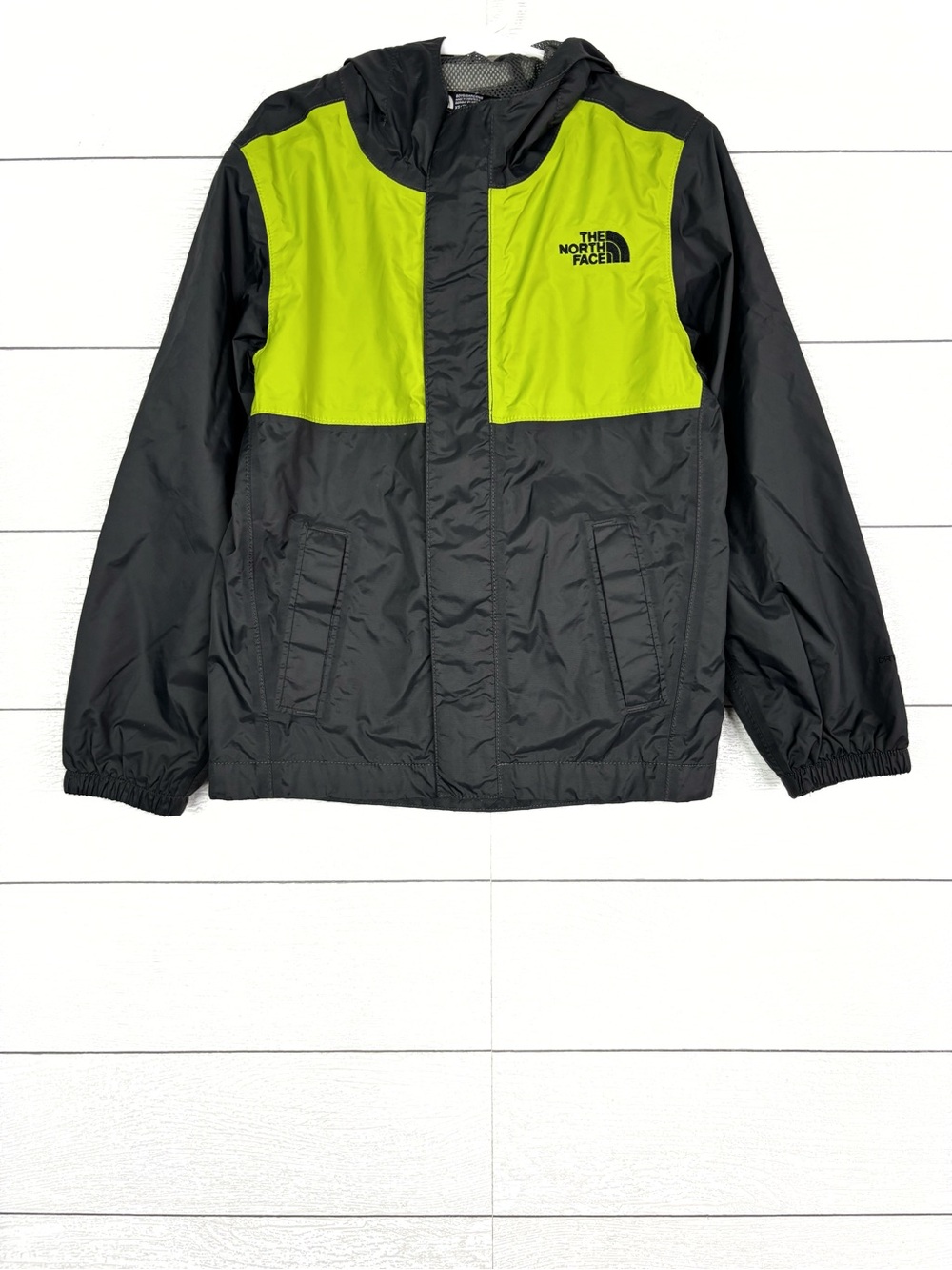 The North Face Boys Hooded Jacket Lime Green Gray XS 6 Kids Nylon Rain Wind